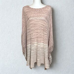 Raj Cream and Pink Knit Poncho Sweater Women One Size